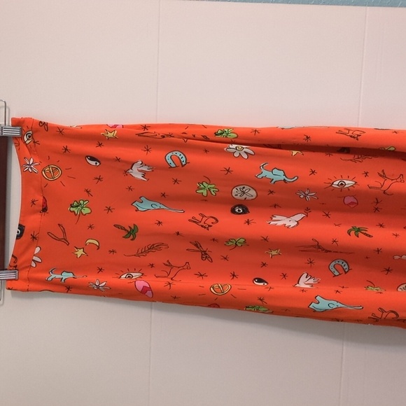 Staud Hash Good Vibes Fun Novelty print Orange Nectarine midi skirt - Picture 6 of 14